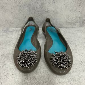 Oka B Ballet Flat Shoes Jellies Slip On Green Jewel Bead Eco Friendly Size 6
